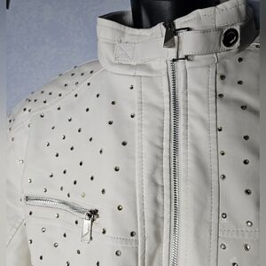 G&O Fashions Faux Leather Rhinestone Studded Off-White Mens Jacket, XXL